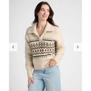 NWOT Herizon Patterned V-Neck Collared Pullover Sweater S